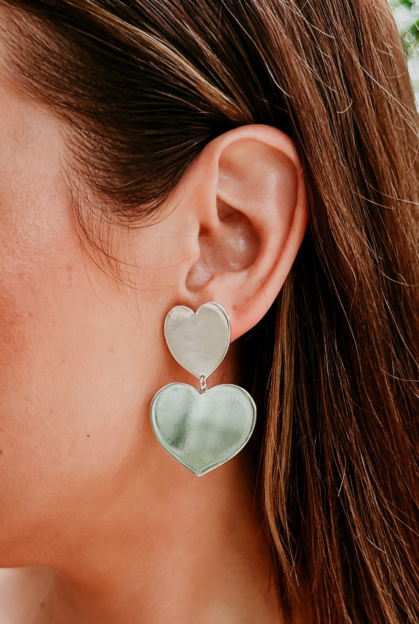 Double Heart Earrings ~ Silver