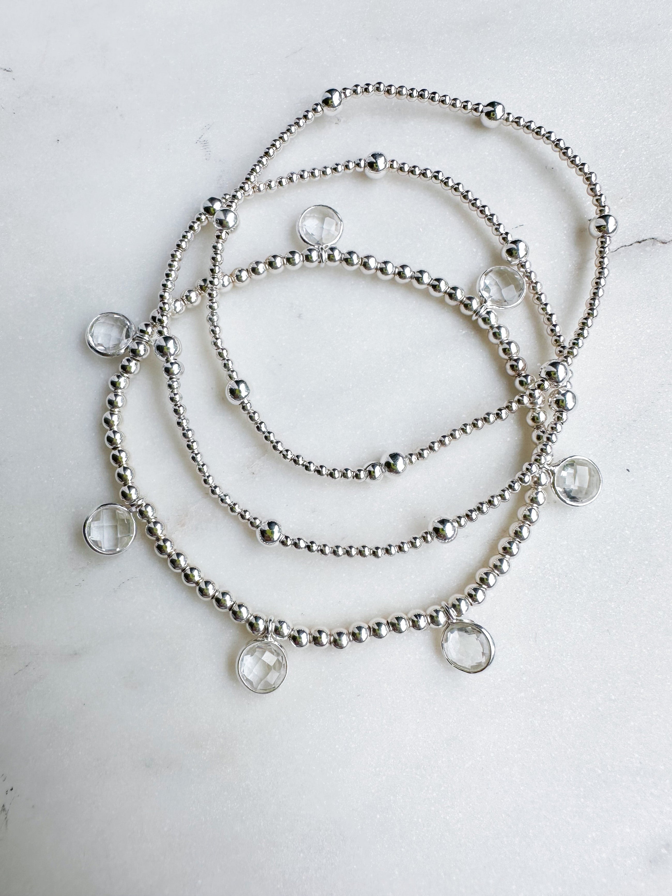 Silver Clear Quartz Drop Bracelet