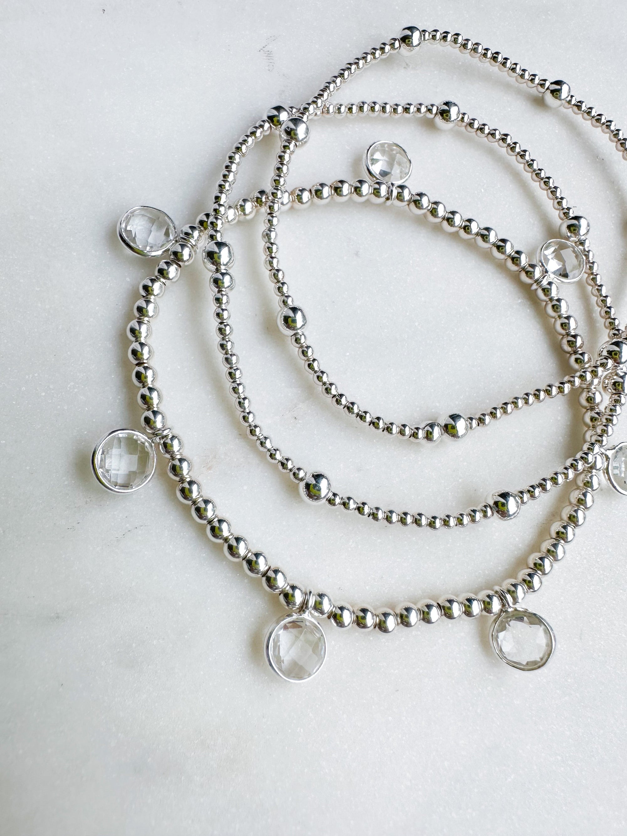 Silver Clear Quartz Drop Bracelet