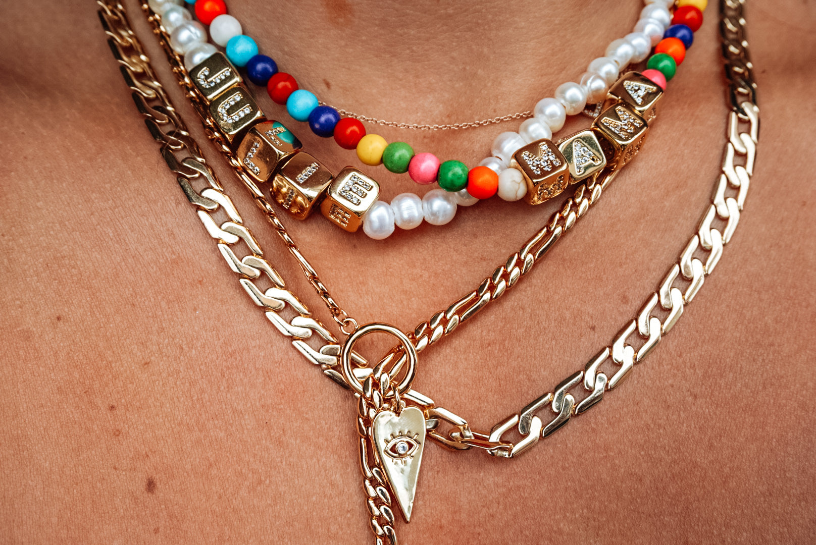Custom Gold Block Necklace ~ Rainbow