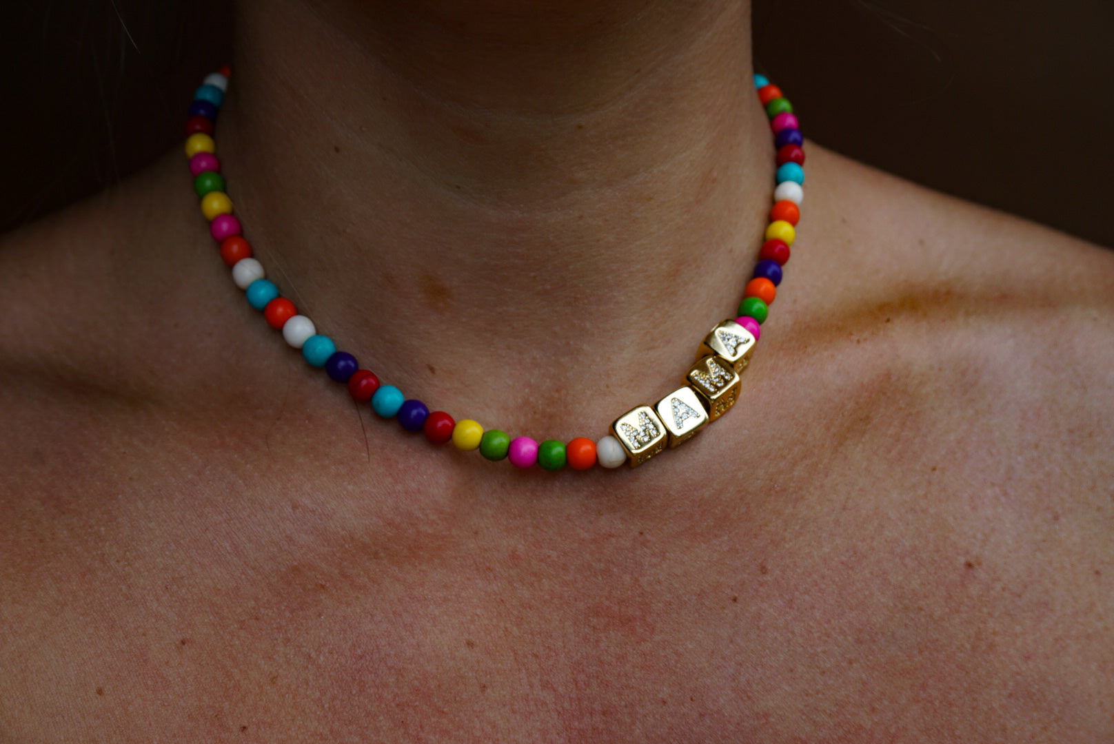 Custom Gold Block Necklace ~ Rainbow