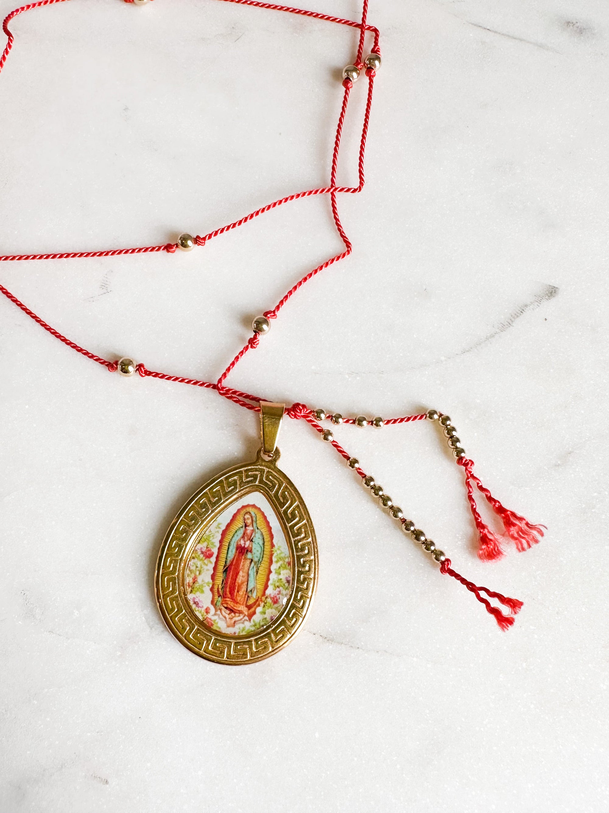 Virgin Mary on Silk Necklace