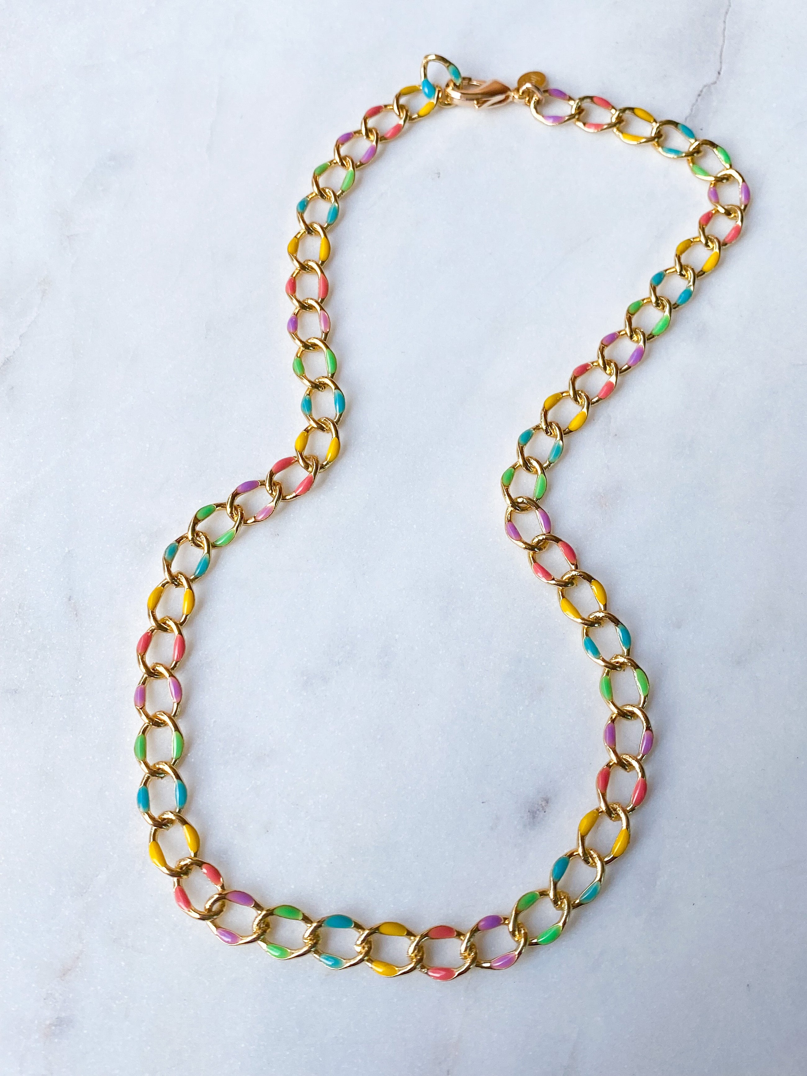 Rainbow Enamel Curb Necklace