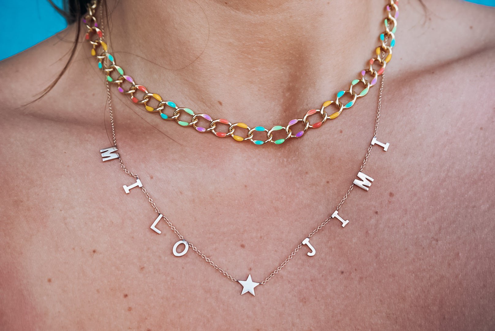 Rainbow Enamel Curb Necklace