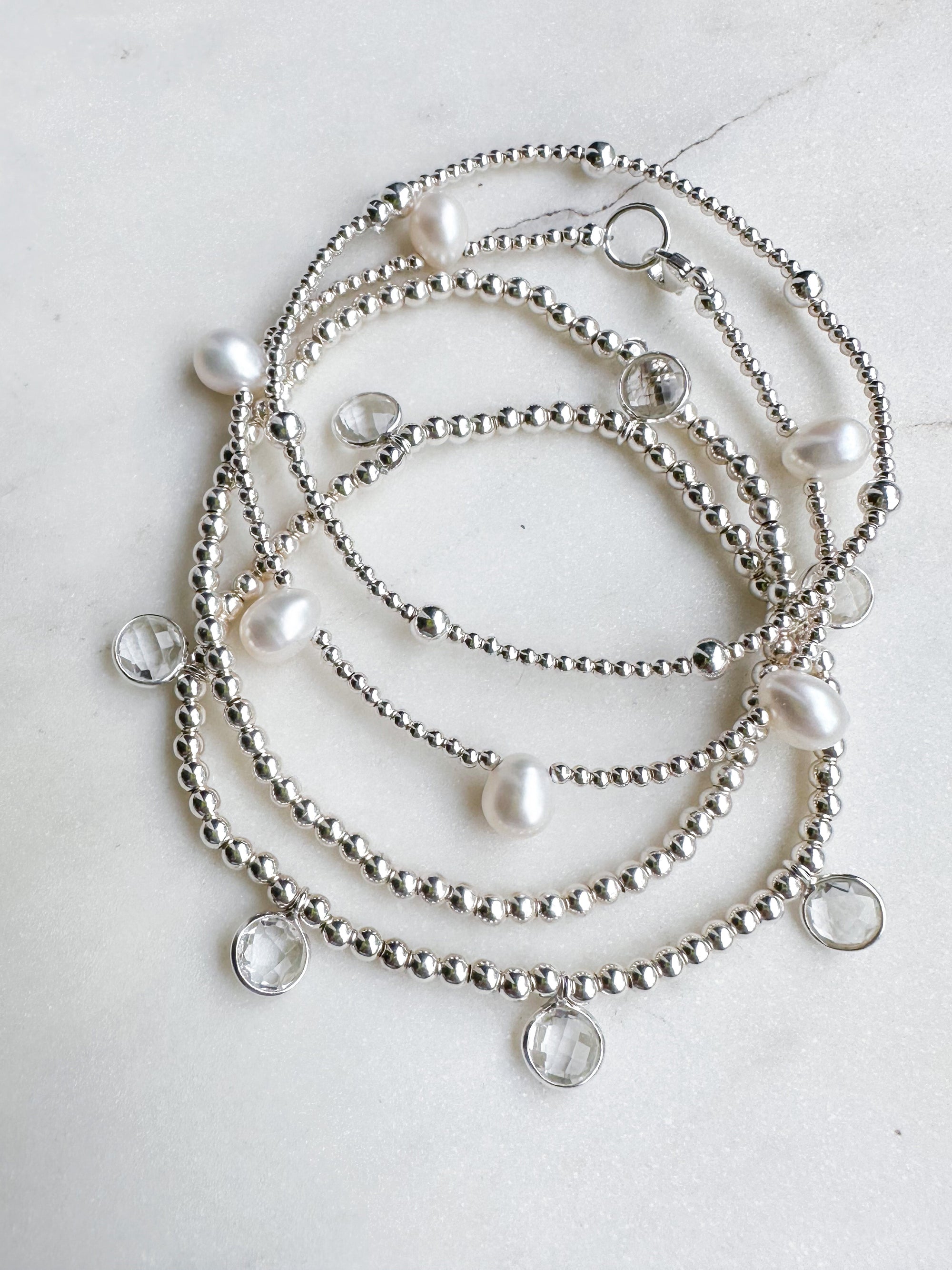 Silver Clear Quartz Drop Bracelet