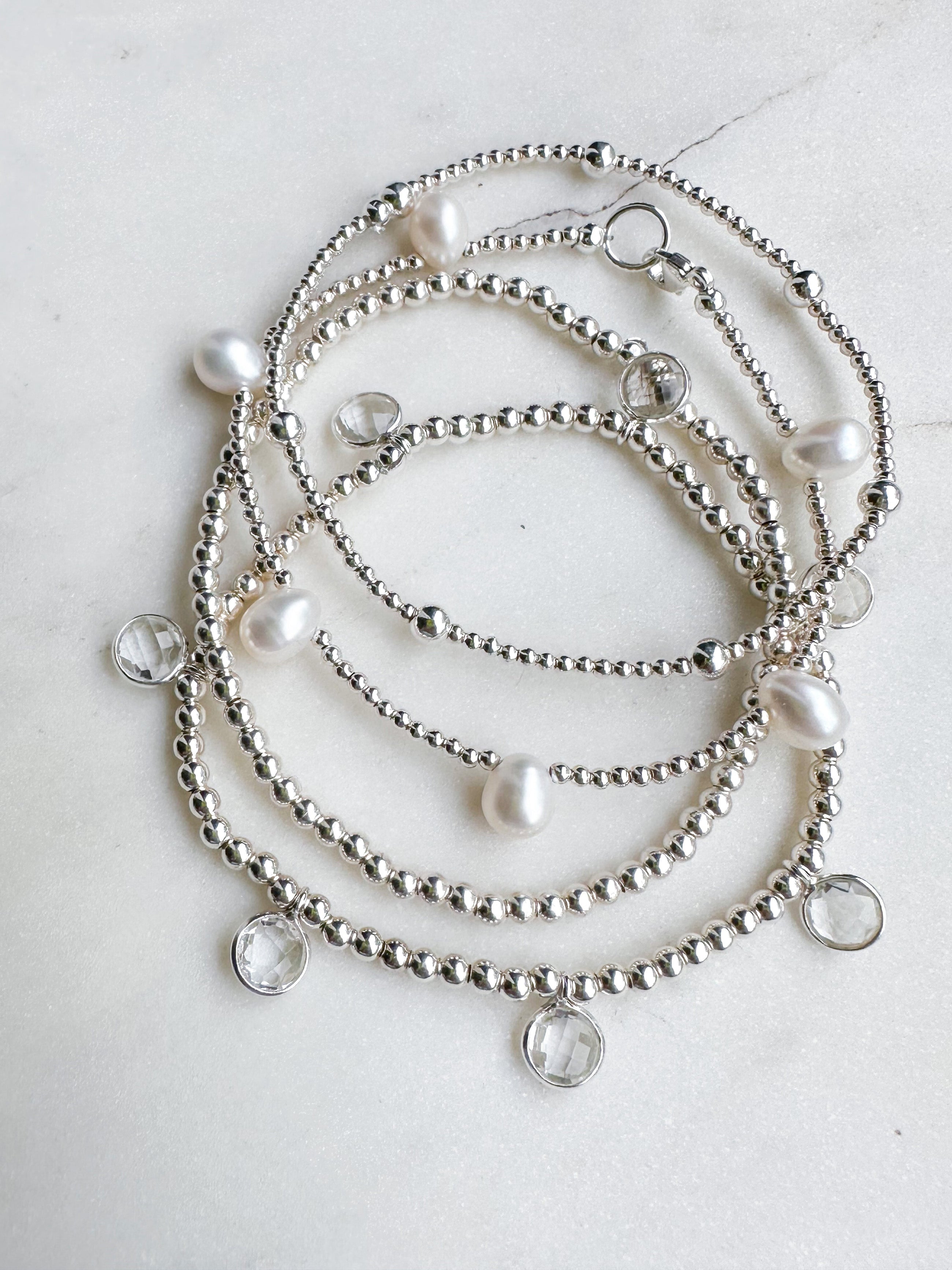 Silver Clear Quartz Drop Bracelet