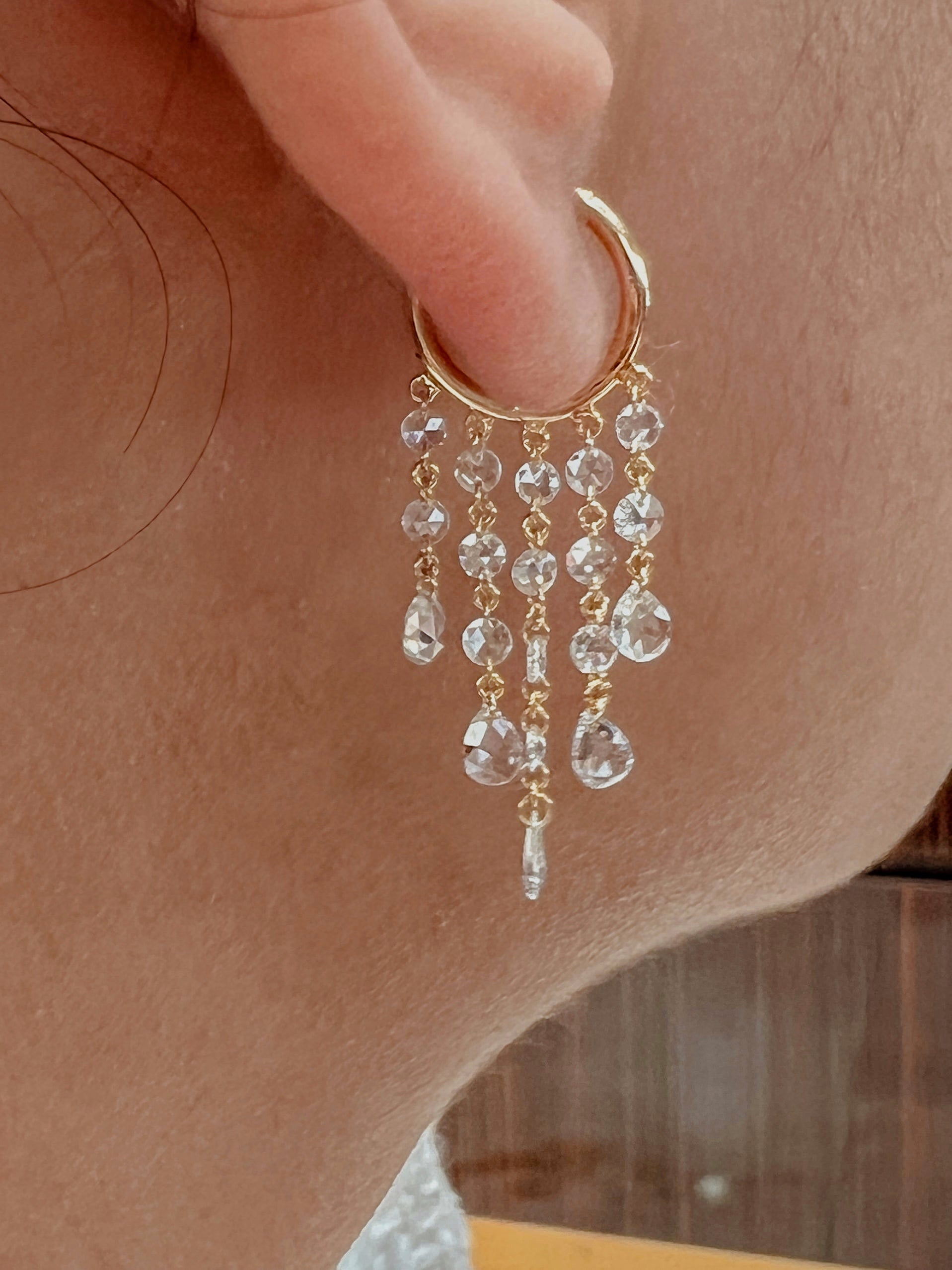 Rose Cut Diamond Chandelier Earrings