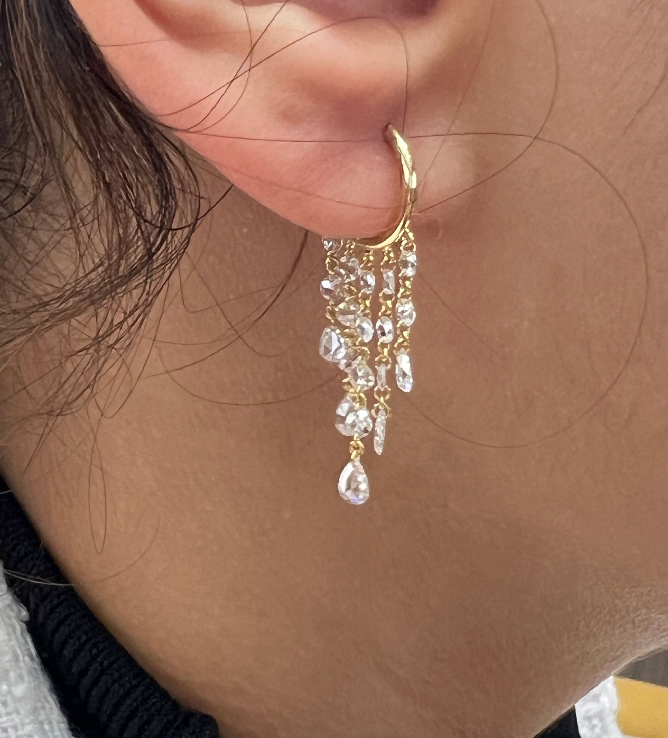 Rose Cut Diamond Chandelier Earrings