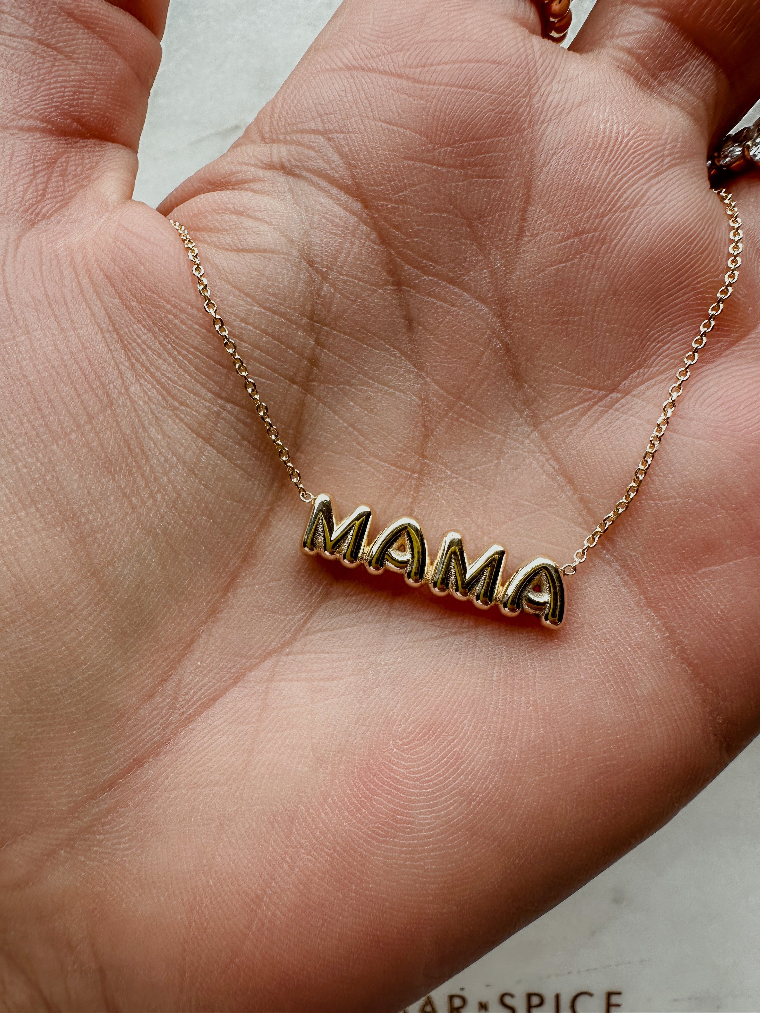 Puffy Gold MAMA Necklace