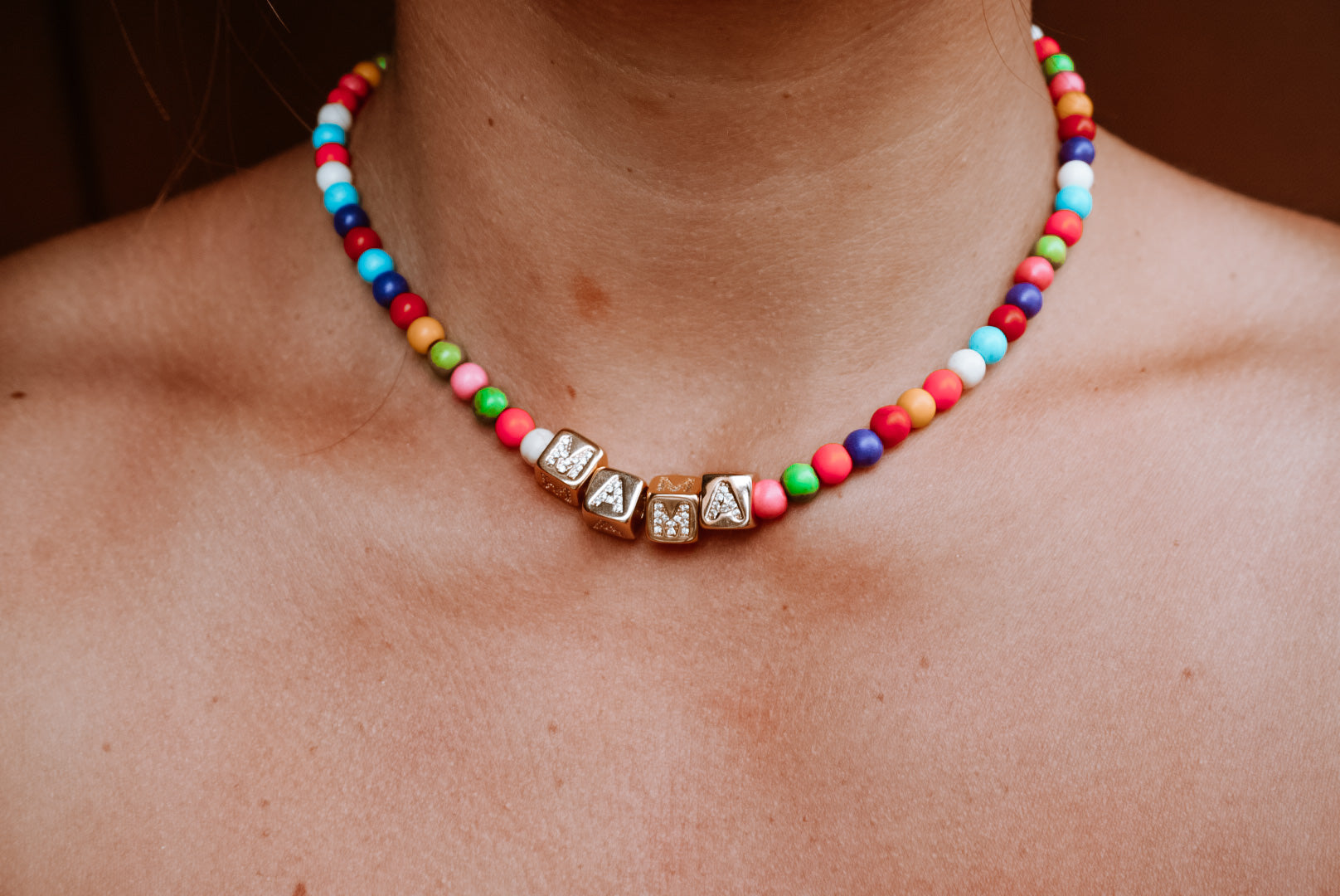 Custom Gold Block Necklace ~ Rainbow