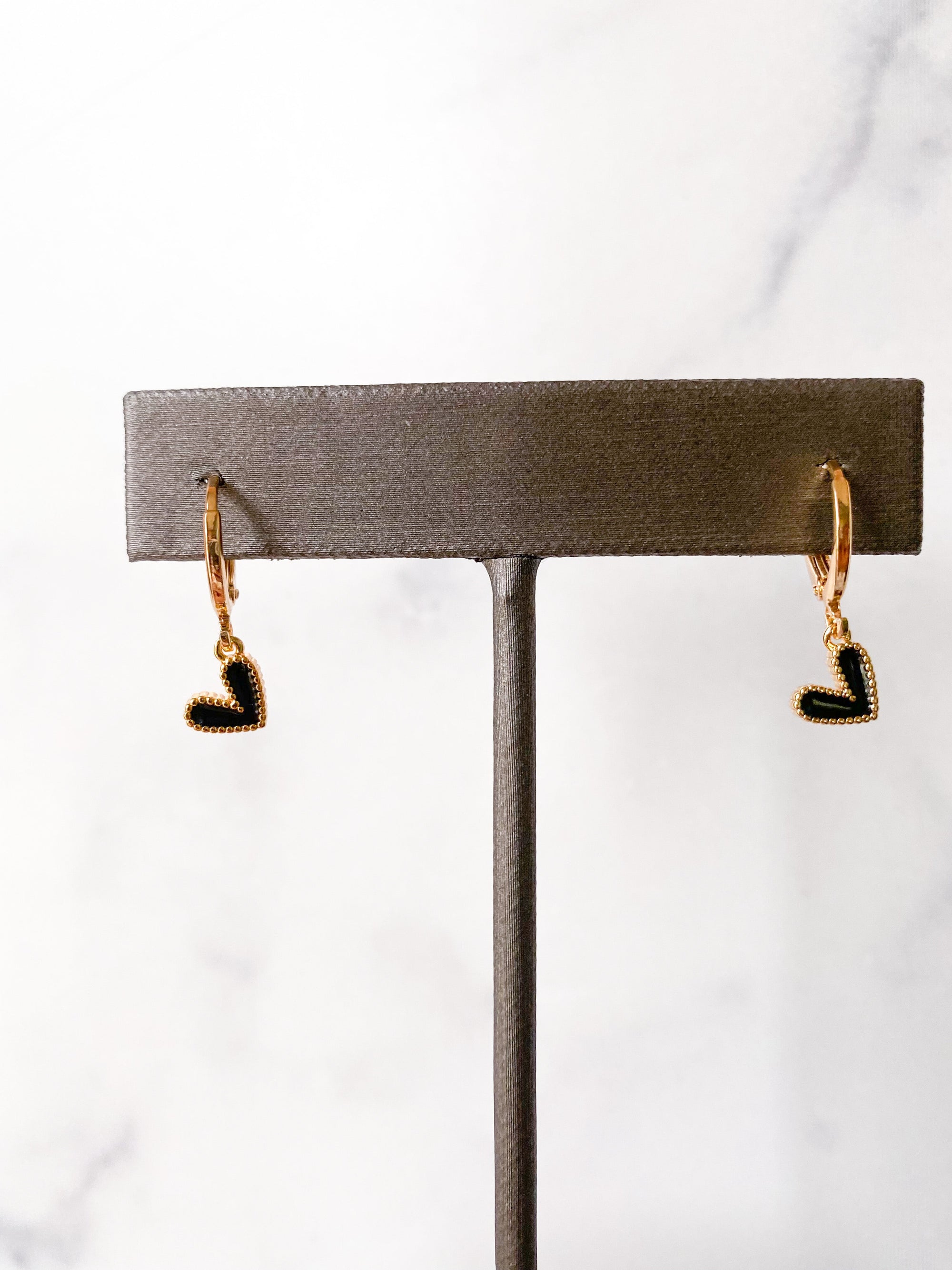 Mini Black Heart Earrings