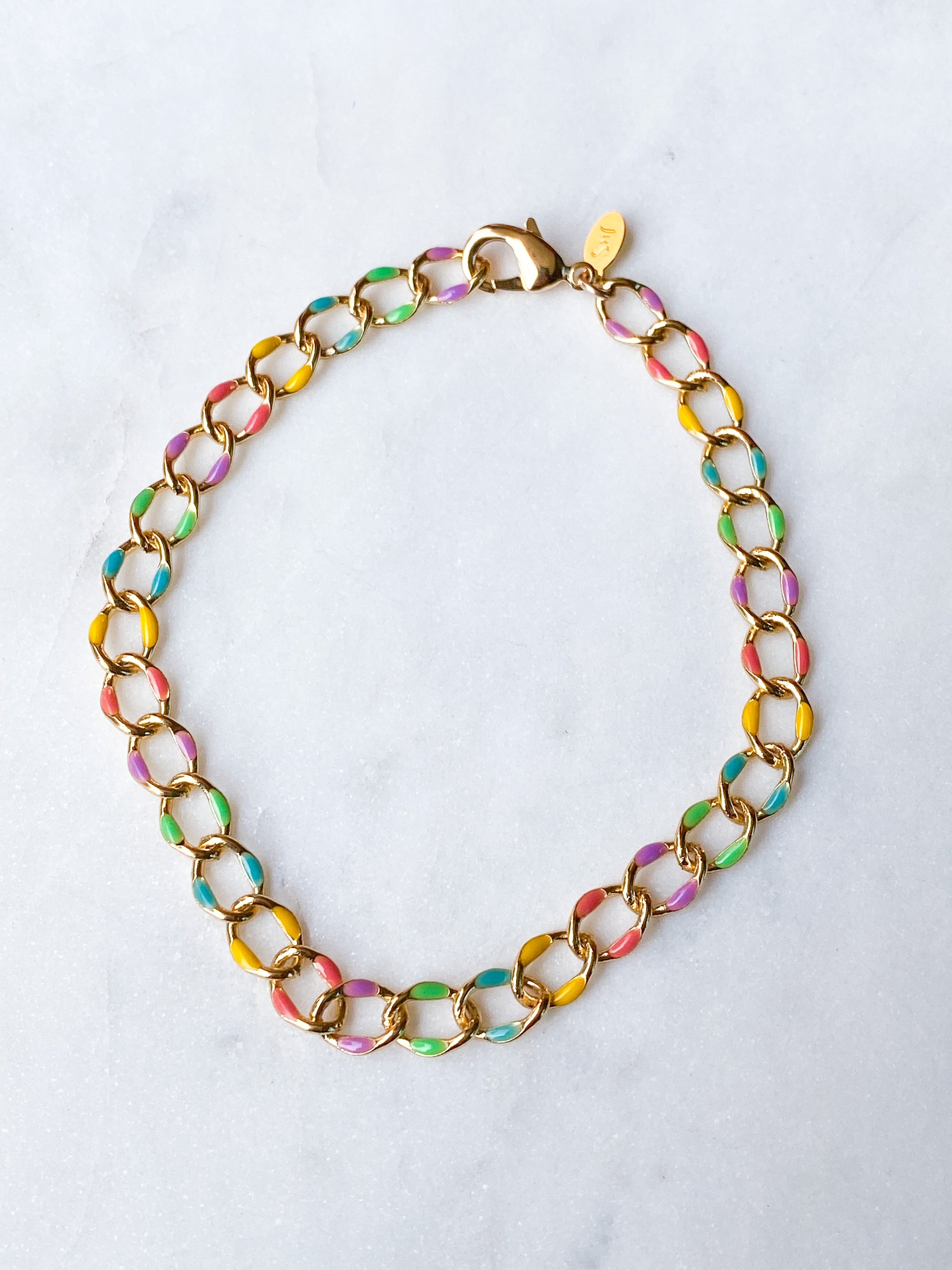 Rainbow Enamel Curb Anklet