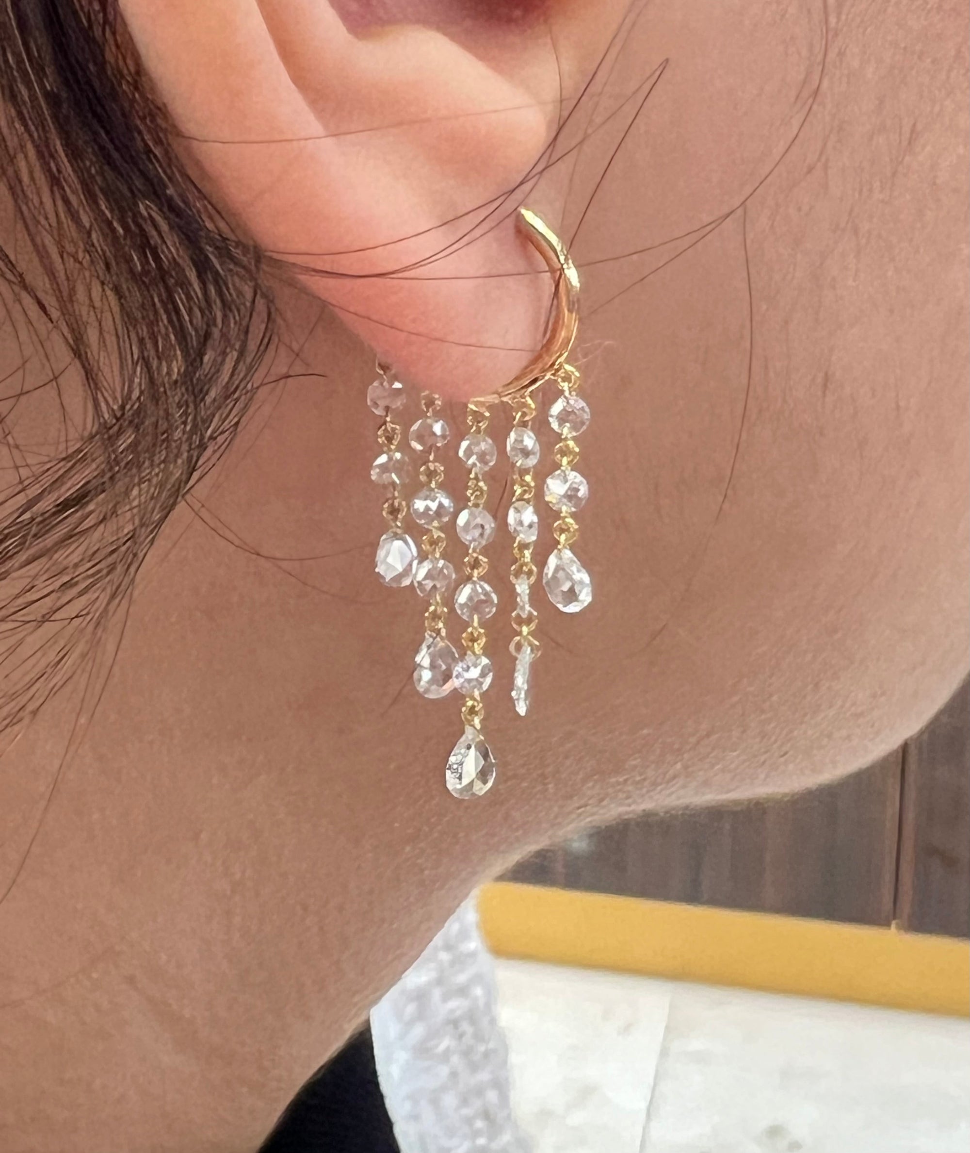 Rose Cut Diamond Chandelier Earrings