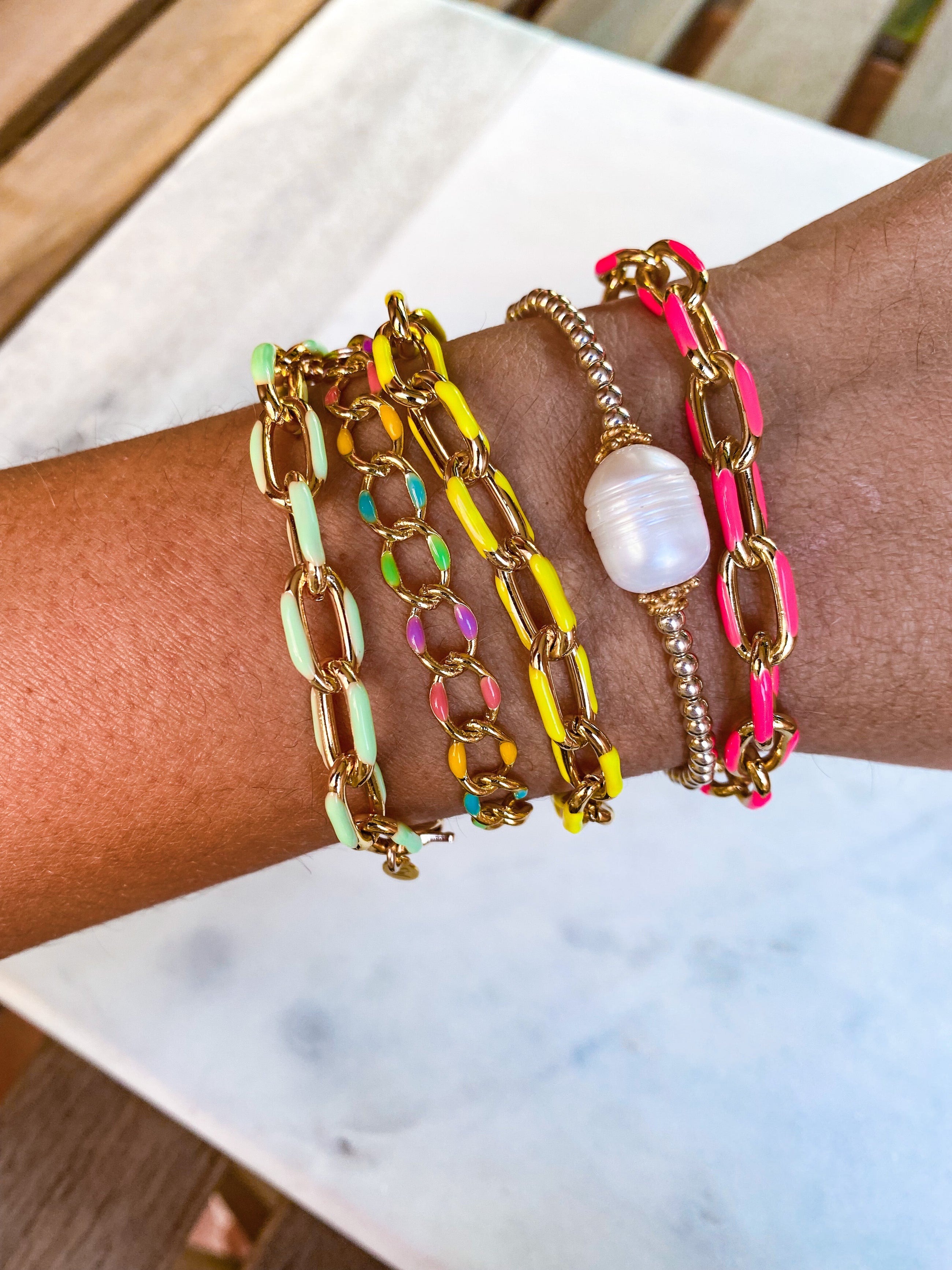 Rainbow Enamel Curb Bracelet