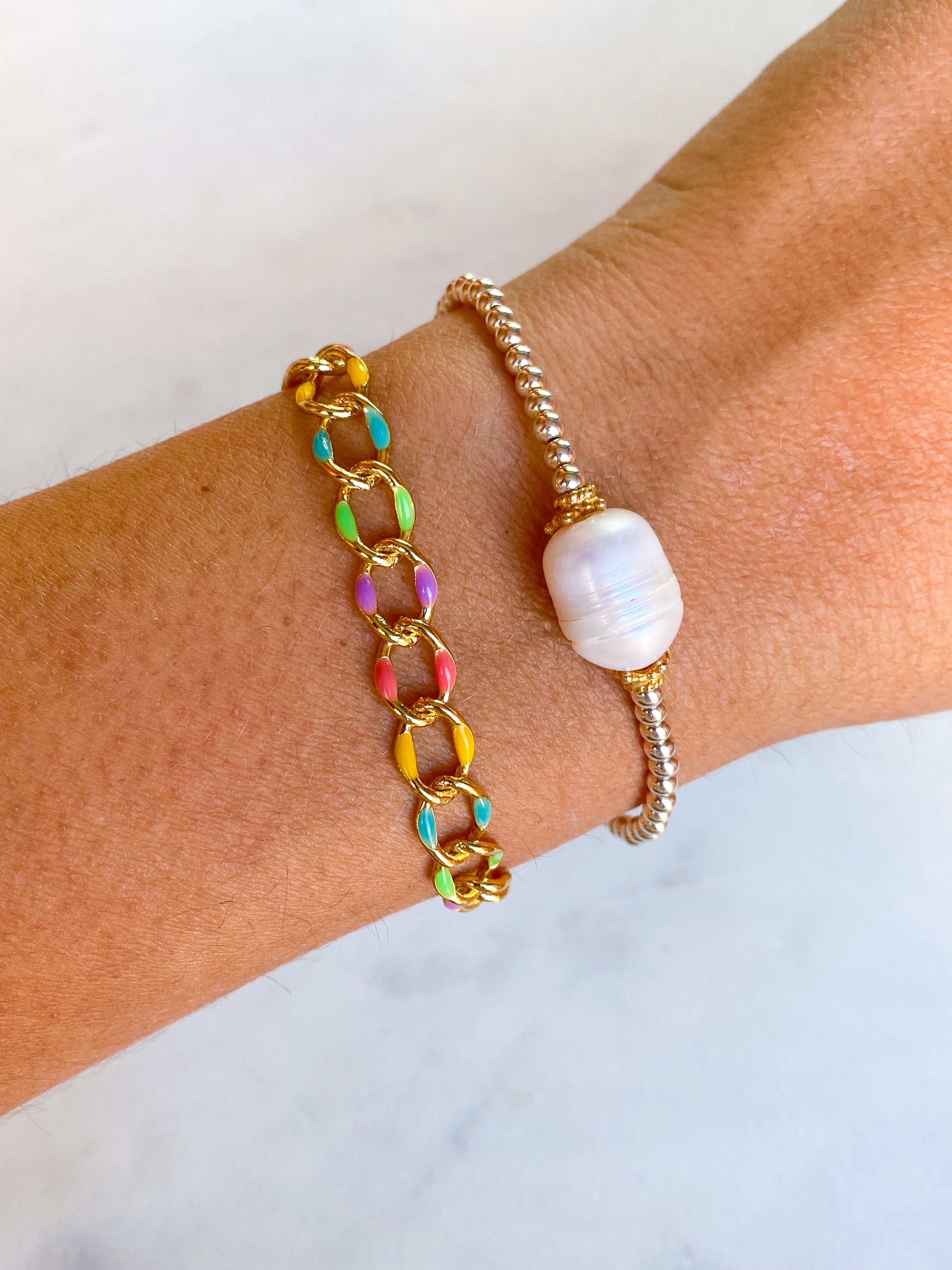 Rainbow Enamel Curb Bracelet