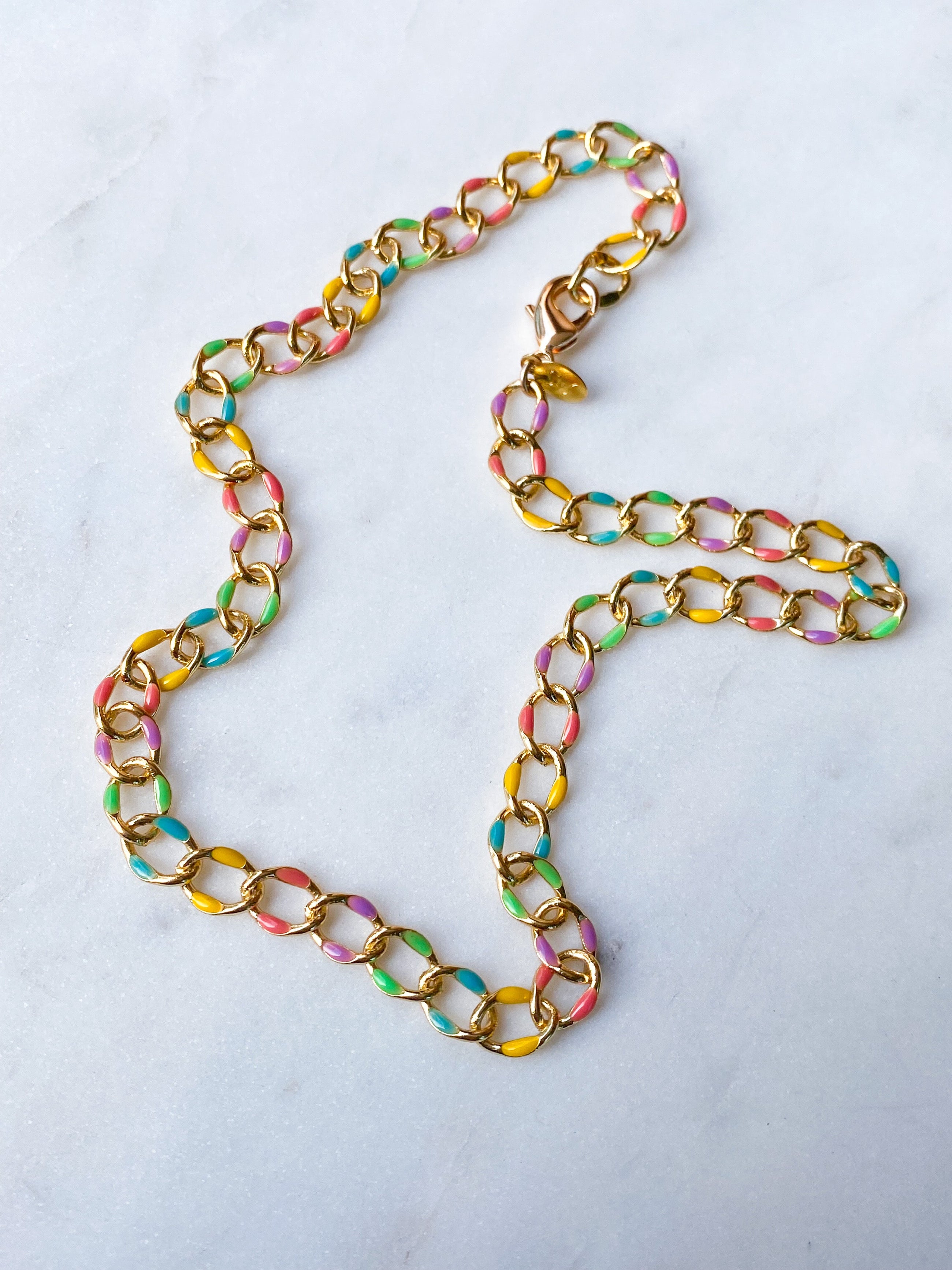 Rainbow Enamel Curb Necklace