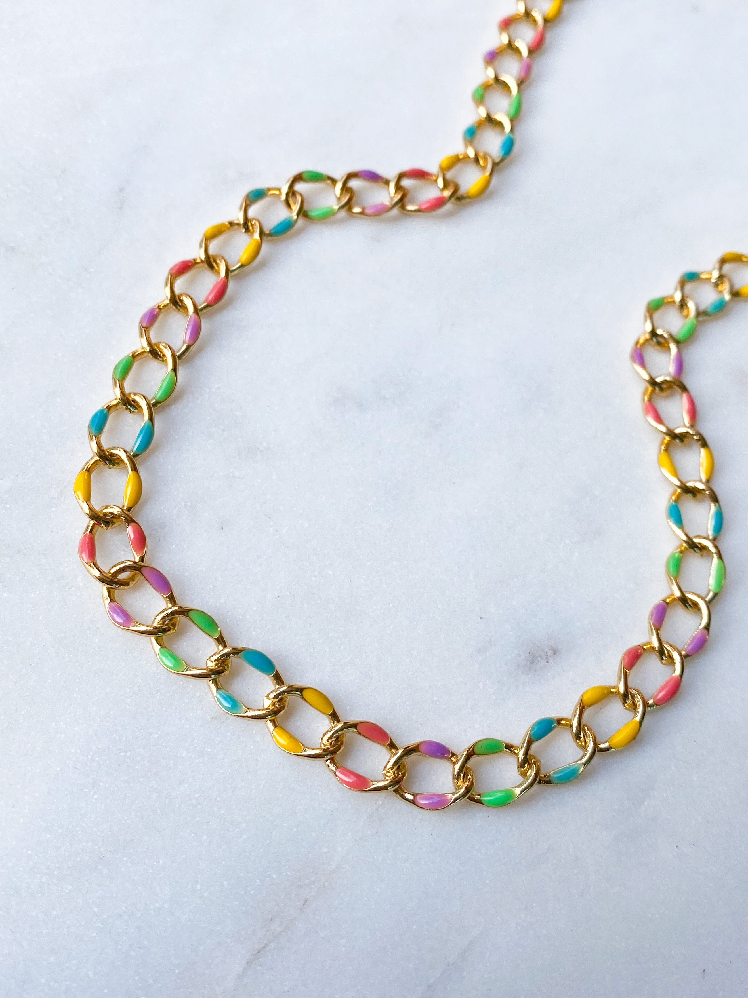 Rainbow Enamel Curb Necklace