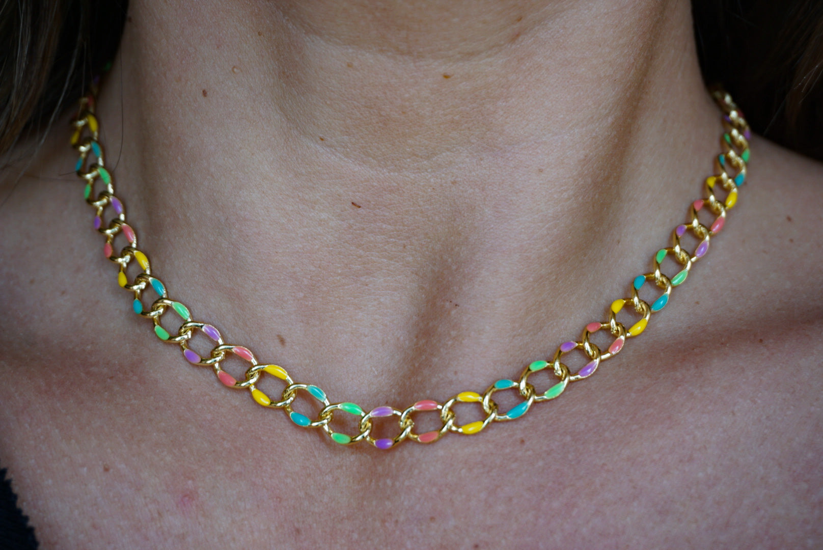 Rainbow Enamel Curb Necklace