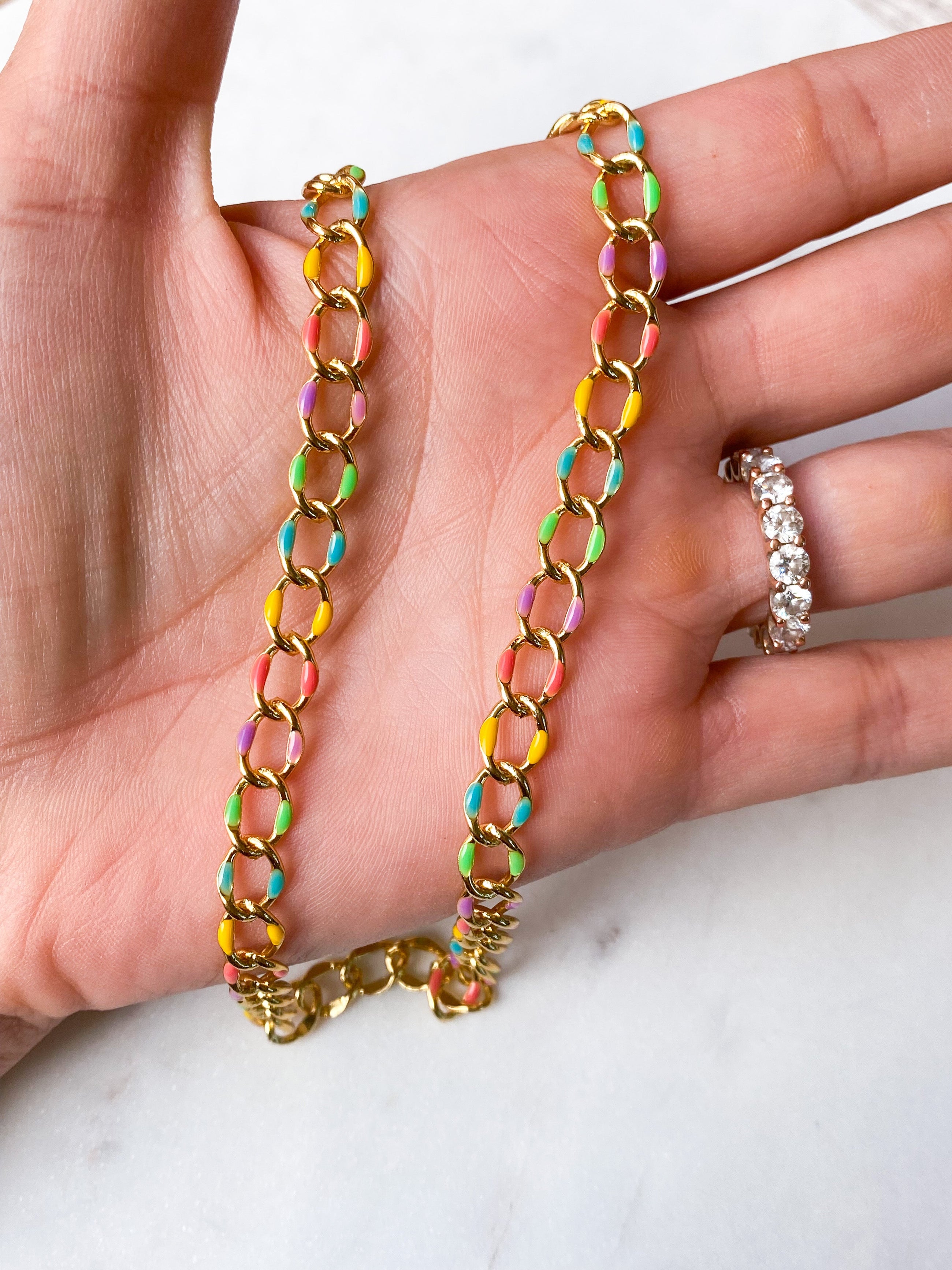 Rainbow Enamel Curb Necklace