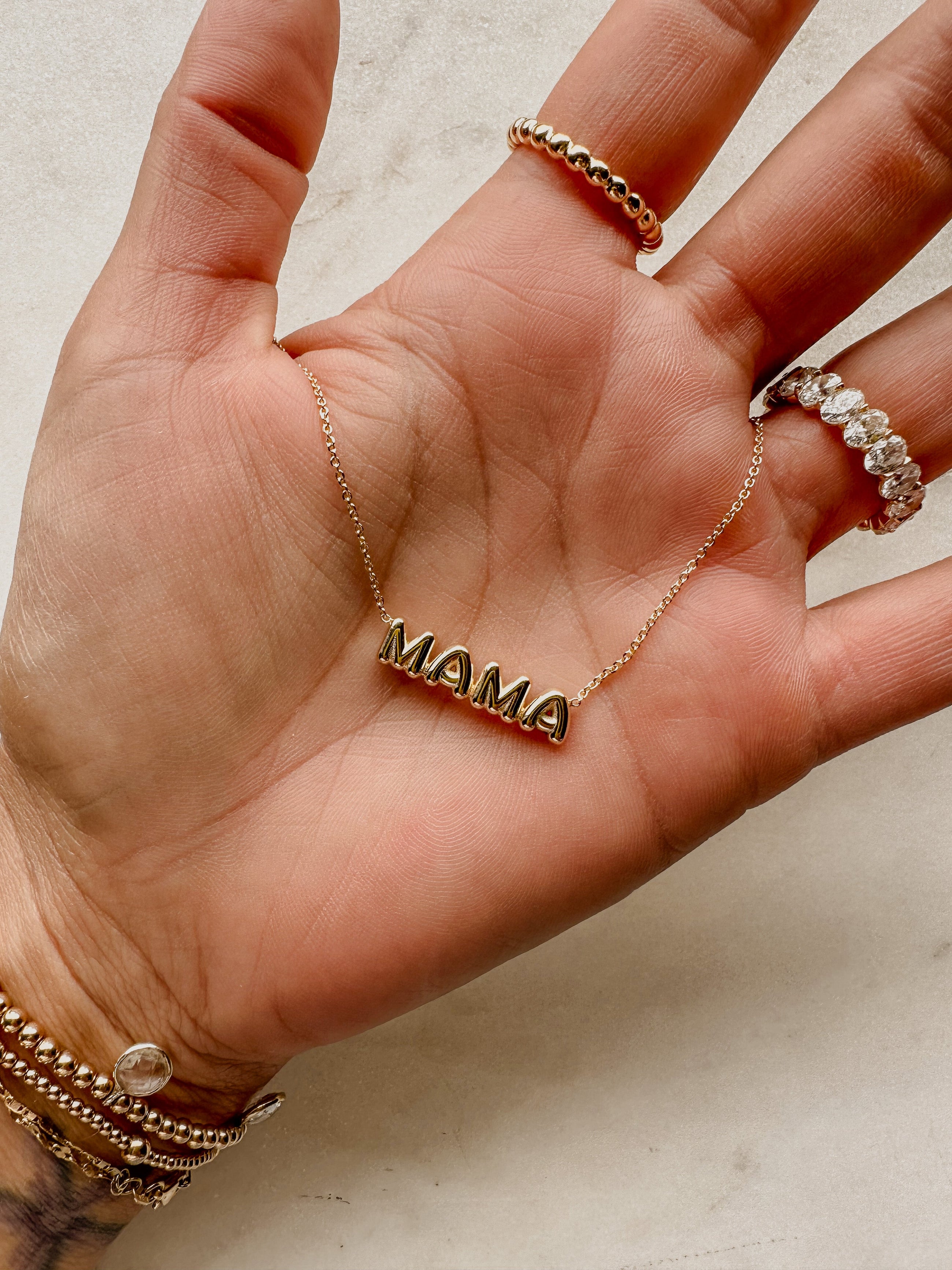 Puffy Gold MAMA Necklace