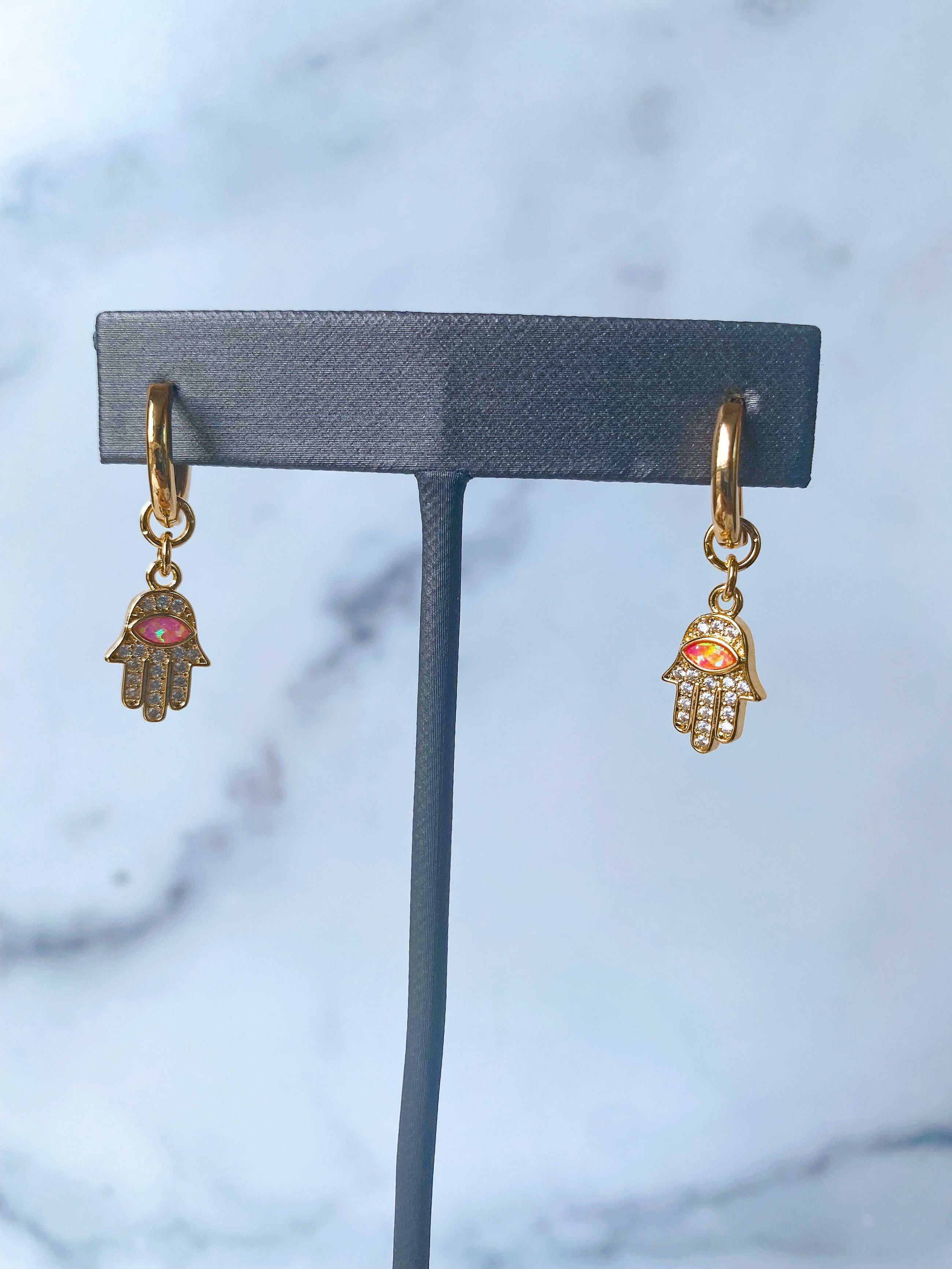 Pink Hamsa Earrings